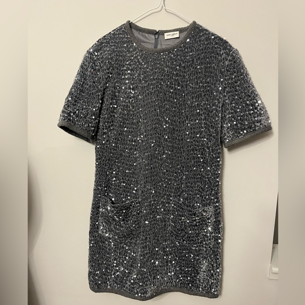 Saint Laurent 2021 Gray silver sparkly Sequin Top - Picture 2 of 6